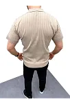 Erkek Yazlık Triko Saç Örgü Tişört Kısa Kol Polo Yaka Fermuarlı T-shirt - Bej