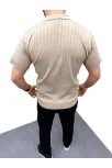 Erkek Yazlık Triko Saç Örgü Tişört Kısa Kol Polo Yaka Fermuarlı T-shirt - Bej Erkek Yazlık Triko Saç Örgü Tişört Kısa Kol Polo Yaka Fermuarlı T-shirt - Bej