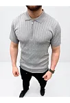 Erkek Yazlık Triko Saç Örgü Tişört Kısa Kol Polo Yaka Fermuarlı T-shirt - Gri