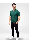 Erkek Yazlık Triko Saç Örgü Tişört Kısa Kol Polo Yaka Fermuarlı T-shirt - Haki