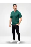 Erkek Yazlık Triko Saç Örgü Tişört Kısa Kol Polo Yaka Fermuarlı T-shirt - Haki
