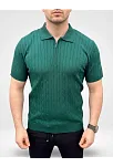 Erkek Yazlık Triko Saç Örgü Tişört Kısa Kol Polo Yaka Fermuarlı T-shirt - Haki