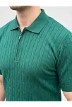 Erkek Yazlık Triko Saç Örgü Tişört Kısa Kol Polo Yaka Fermuarlı T-shirt - Haki