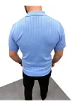 Erkek Yazlık Triko Saç Örgü Tişört Kısa Kol Polo Yaka Fermuarlı T-shirt - Bebe Mavisi