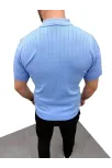 Erkek Yazlık Triko Saç Örgü Tişört Kısa Kol Polo Yaka Fermuarlı T-shirt - Bebe Mavisi