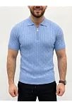 Erkek Yazlık Triko Saç Örgü Tişört Kısa Kol Polo Yaka Fermuarlı T-shirt - Bebe Mavisi