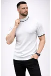 Erkek Fitilli Triko Dokuma Kısa Kol Tişört Yarım Boğaz Modern Yazlık T-shirt - Beyaz