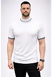 Erkek Fitilli Triko Dokuma Kısa Kol Tişört Yarım Boğaz Modern Yazlık T-shirt - Beyaz
