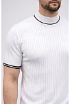 Erkek Fitilli Triko Dokuma Kısa Kol Tişört Yarım Boğaz Modern Yazlık T-shirt - Beyaz