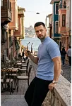 Erkek Fitilli Triko Dokuma Kısa Kol Tişört Yarım Boğaz Modern Yazlık T-shirt - Bebe Mavisi