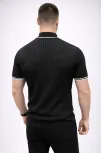 Erkek Fitilli Triko Dokuma Kısa Kol Tişört Yarım Boğaz Modern Yazlık T-shirt - Siyah