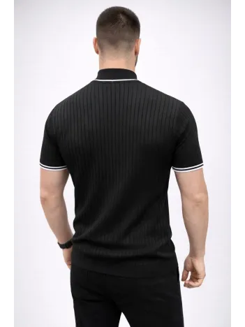 Erkek Fitilli Triko Dokuma Kısa Kol Tişört Yarım Boğaz Modern Yazlık T-shirt - Siyah Erkek Fitilli Triko Dokuma Kısa Kol Tişört Yarım Boğaz Modern Yazlık T-shirt - Siyah