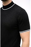 Erkek Fitilli Triko Dokuma Kısa Kol Tişört Yarım Boğaz Modern Yazlık T-shirt - Siyah