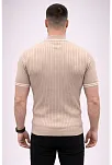 Erkek Fitilli Triko Dokuma Kısa Kol Tişört Yarım Boğaz Modern Yazlık T-shirt - Bej