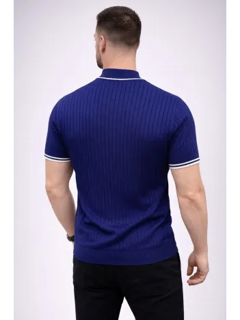 Erkek Fitilli Triko Dokuma Kısa Kol Tişört Yarım Boğaz Modern Yazlık T-shirt - Lacivert Erkek Fitilli Triko Dokuma Kısa Kol Tişört Yarım Boğaz Modern Yazlık T-shirt - Lacivert