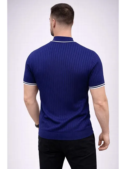 Erkek Fitilli Triko Dokuma Kısa Kol Tişört Yarım Boğaz Modern Yazlık T-shirt - Lacivert Erkek Fitilli Triko Dokuma Kısa Kol Tişört Yarım Boğaz Modern Yazlık T-shirt - Lacivert