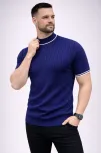Erkek Fitilli Triko Dokuma Kısa Kol Tişört Yarım Boğaz Modern Yazlık T-shirt - Lacivert Erkek Fitilli Triko Dokuma Kısa Kol Tişört Yarım Boğaz Modern Yazlık T-shirt - Lacivert
