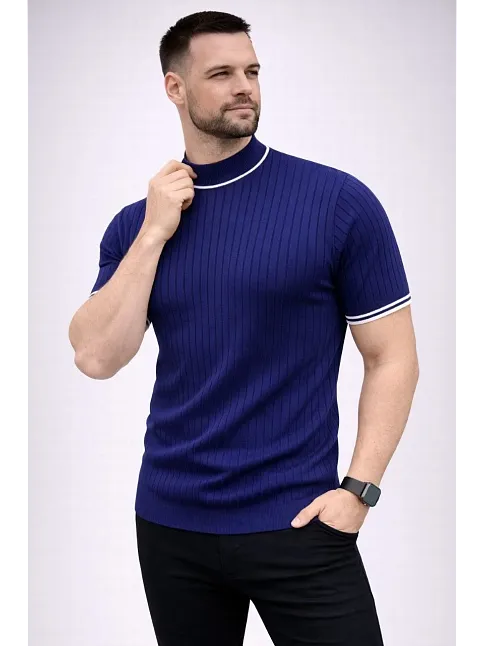 Erkek Fitilli Triko Dokuma Kısa Kol Tişört Yarım Boğaz Modern Yazlık T-shirt - Lacivert Erkek Fitilli Triko Dokuma Kısa Kol Tişört Yarım Boğaz Modern Yazlık T-shirt - Lacivert