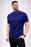 Erkek Fitilli Triko Dokuma Kısa Kol Tişört Yarım Boğaz Modern Yazlık T-shirt - Lacivert Erkek Fitilli Triko Dokuma Kısa Kol Tişört Yarım Boğaz Modern Yazlık T-shirt - Lacivert