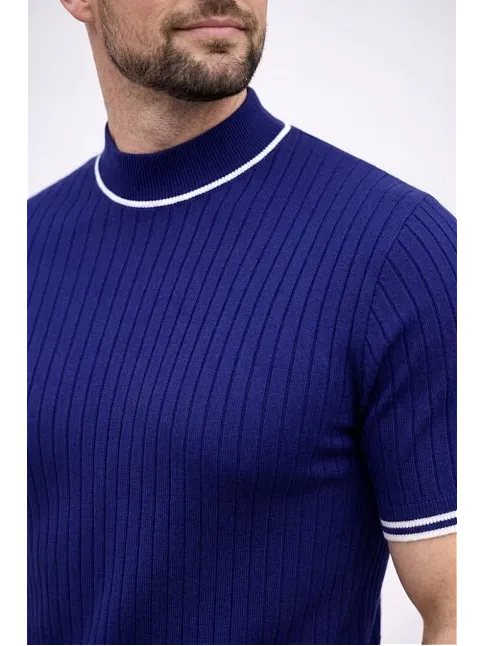 Erkek Fitilli Triko Dokuma Kısa Kol Tişört Yarım Boğaz Modern Yazlık T-shirt - Lacivert Erkek Fitilli Triko Dokuma Kısa Kol Tişört Yarım Boğaz Modern Yazlık T-shirt - Lacivert
