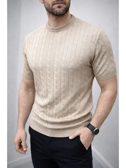 Erkek Yazlık Triko Saç Örgü Tişört Kısa Kol Polo Yaka Fermuarlı T-shirt - Siyah Erkek Yazlık Triko Saç Örgü Tişört Kısa Kol Polo Yaka Fermuarlı T-shirt - Siyah
