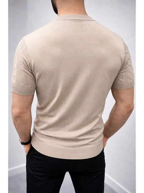 Erkek Yazlık Triko Saç Örgü Tişört Kısa Kol Polo Yaka Fermuarlı T-shirt - Siyah Erkek Yazlık Triko Saç Örgü Tişört Kısa Kol Polo Yaka Fermuarlı T-shirt - Siyah