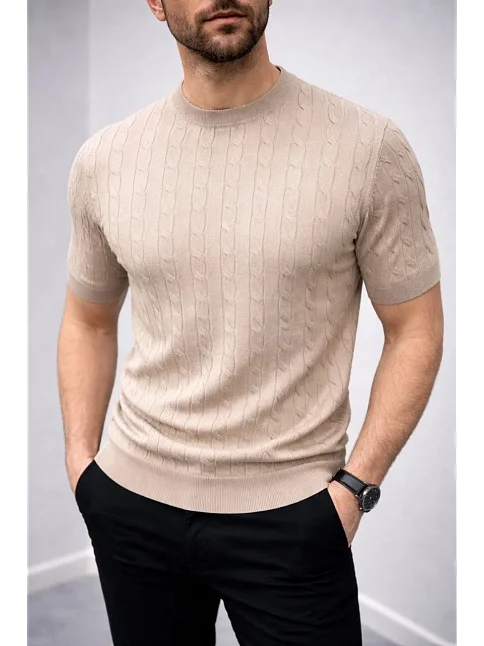 Erkek Yazlık Triko Saç Örgü Tişört Kısa Kol Polo Yaka Fermuarlı T-shirt - Siyah Erkek Yazlık Triko Saç Örgü Tişört Kısa Kol Polo Yaka Fermuarlı T-shirt - Siyah