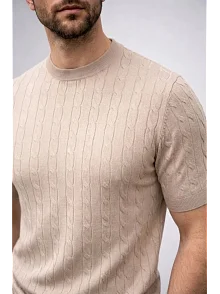 Erkek Yazlık Triko Saç Örgü Tişört Kısa Kol Polo Yaka Fermuarlı T-shirt - Siyah