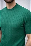 Erkek Yazlık Triko Dokuma Tişört Kısa Kol Bisiklet Yaka Örgü Desenli T-shirt - Haki