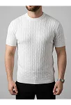 Erkek Yazlık Triko Dokuma Tişört Kısa Kol Bisiklet Yaka Örgü Desenli T-shirt - Beyaz