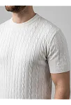 Erkek Yazlık Triko Dokuma Tişört Kısa Kol Bisiklet Yaka Örgü Desenli T-shirt - Beyaz