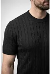 Erkek Yazlık Triko Dokuma Tişört Kısa Kol Bisiklet Yaka Örgü Desenli T-shirt - Siyah