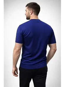 Erkek Yazlık Triko Dokuma Tişört Kısa Kol Bisiklet Yaka Örgü Desenli T-shirt - Lacivert