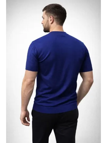 Erkek Yazlık Triko Dokuma Tişört Kısa Kol Bisiklet Yaka Örgü Desenli T-shirt - Lacivert Erkek Yazlık Triko Dokuma Tişört Kısa Kol Bisiklet Yaka Örgü Desenli T-shirt - Lacivert