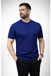 Erkek Yazlık Triko Dokuma Tişört Kısa Kol Bisiklet Yaka Örgü Desenli T-shirt - Lacivert