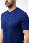 Erkek Yazlık Triko Dokuma Tişört Kısa Kol Bisiklet Yaka Örgü Desenli T-shirt - Lacivert