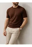 Erkek Yazlık Triko Dokuma Tişört Kısa Kol Bisiklet Yaka Örgü Desenli T-shirt - Kahverengi