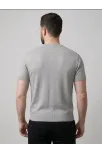 Erkek Yazlık Triko Dokuma Tişört Kısa Kol Bisiklet Yaka Örgü Desenli T-shirt - Gri