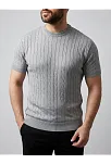 Erkek Yazlık Triko Dokuma Tişört Kısa Kol Bisiklet Yaka Örgü Desenli T-shirt - Gri
