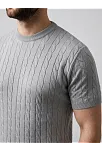 Erkek Yazlık Triko Dokuma Tişört Kısa Kol Bisiklet Yaka Örgü Desenli T-shirt - Gri