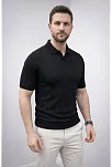Erkek Yazlık Triko Dokuma Tişört Kısa Kol Polo Yaka T-shirt - Siyah