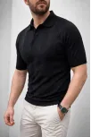 Erkek Yazlık Triko Dokuma Tişört Kısa Kol Polo Yaka T-shirt - Siyah