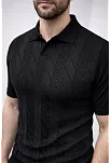 Erkek Yazlık Triko Dokuma Tişört Kısa Kol Polo Yaka T-shirt - Siyah