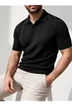 Erkek Yazlık Triko Dokuma Tişört Kısa Kol Polo Yaka T-shirt - Siyah