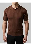Erkek Yazlık Triko Dokuma Tişört Kısa Kol Polo Yaka T-shirt - Kahverengi