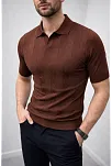Erkek Yazlık Triko Dokuma Tişört Kısa Kol Polo Yaka T-shirt - Kahverengi