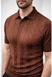 Erkek Yazlık Triko Dokuma Tişört Kısa Kol Polo Yaka T-shirt - Kahverengi