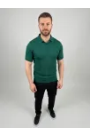 Erkek Yazlık Triko Dokuma Tişört Kısa Kol Polo Yaka T-shirt - Koyu Yeşil