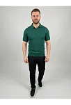 Erkek Yazlık Triko Dokuma Tişört Kısa Kol Polo Yaka T-shirt - Koyu Yeşil