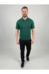 Erkek Yazlık Triko Dokuma Tişört Kısa Kol Polo Yaka T-shirt - Koyu Yeşil